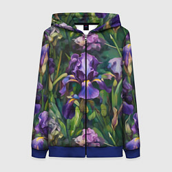 Толстовка на молнии женская Ирисы паттерн, цвет: 3D-синий