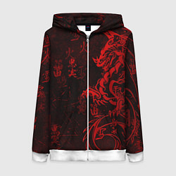Толстовка на молнии женская Красный дракон - иероглифы, цвет: 3D-белый