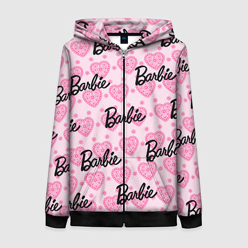 Женская толстовка на молнии Логотип Барби и розовое кружево / 3D-Черный – фото 1
