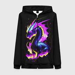Толстовка на молнии женская Неоновый космический дракон, цвет: 3D-черный