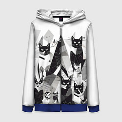 Толстовка на молнии женская Абстрактные коты, цвет: 3D-синий