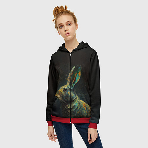 Женская толстовка на молнии Магический кролик / 3D-Красный – фото 3