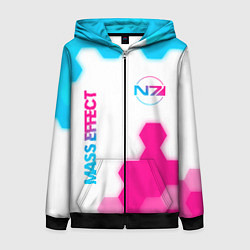 Толстовка на молнии женская Mass Effect neon gradient style: надпись, символ, цвет: 3D-черный