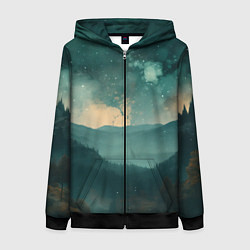 Толстовка на молнии женская Космическая ночь в горах, цвет: 3D-черный