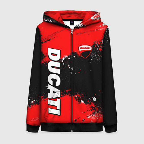 Женская толстовка на молнии Ducati - красная униформа с красками / 3D-Черный – фото 1