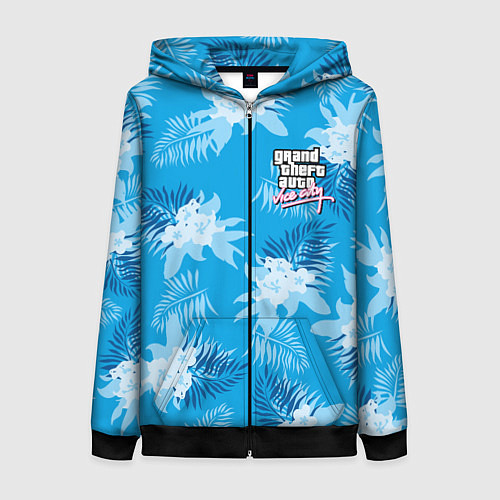 Женская толстовка на молнии Цветочный паттерн - GTA vice city / 3D-Черный – фото 1