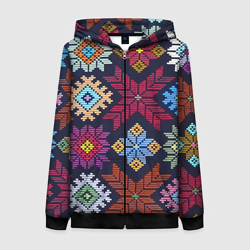 Женская толстовка на молнии Орнамент удмуртский / 3D-Черный – фото 1