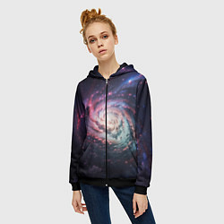 Толстовка на молнии женская Спиральная галактика в космосе, цвет: 3D-черный — фото 2
