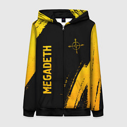 Толстовка на молнии женская Megadeth - gold gradient: надпись, символ, цвет: 3D-черный