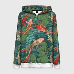 Толстовка на молнии женская Паттерн карпы кои, цвет: 3D-белый