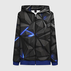 Толстовка на молнии женская Неоновое синее свечение на черном, цвет: 3D-синий