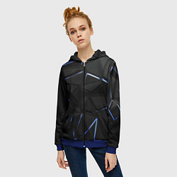 Толстовка на молнии женская Black texture neon line, цвет: 3D-синий — фото 2