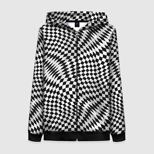 Женская толстовка на молнии Черно-белая шахматная иллюзия / 3D-Черный – фото 1