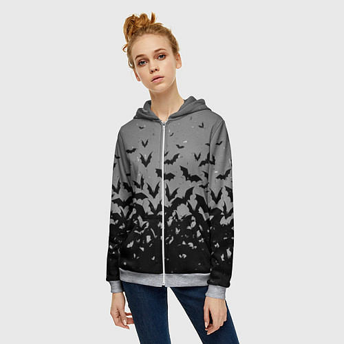 Женская толстовка на молнии Серый фон и летучие мыши / 3D-Меланж – фото 3