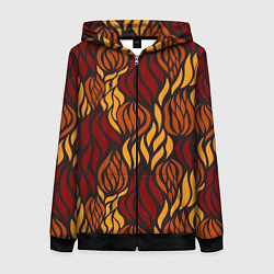 Толстовка на молнии женская Hot Flames - паттерн, цвет: 3D-черный