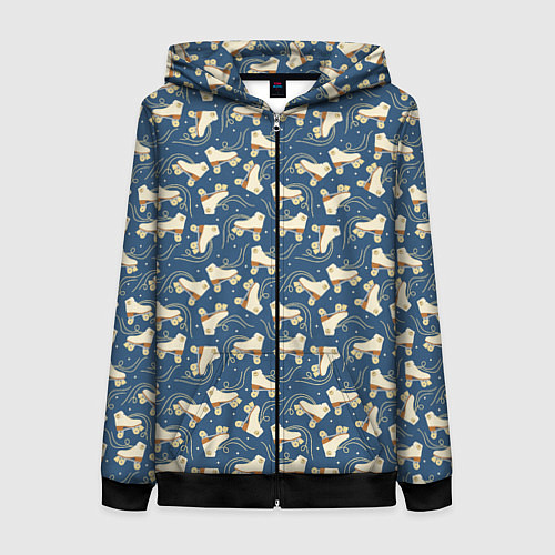 Женская толстовка на молнии Ретро ролики со смайлами на синем фоне / 3D-Черный – фото 1