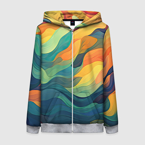 Женская толстовка на молнии Красочная палитра в волнах / 3D-Меланж – фото 1