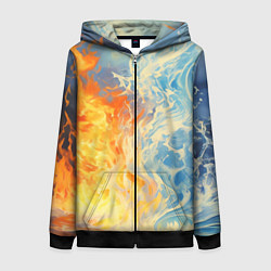 Толстовка на молнии женская Вода и пламя абстракция, цвет: 3D-черный