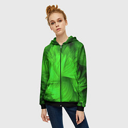 Толстовка на молнии женская Зеленая объемная абстракция, цвет: 3D-черный — фото 2