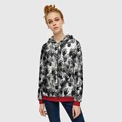 Толстовка на молнии женская Черно-белые руки с ладонями, цвет: 3D-красный — фото 2