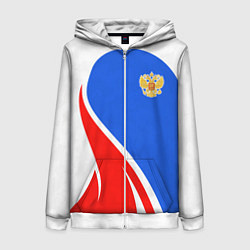 Толстовка на молнии женская Герб РФ - white sport, цвет: 3D-белый