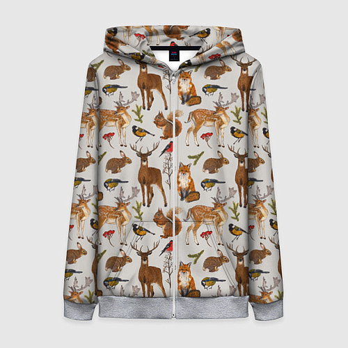Женская толстовка на молнии Лесные животные / 3D-Меланж – фото 1