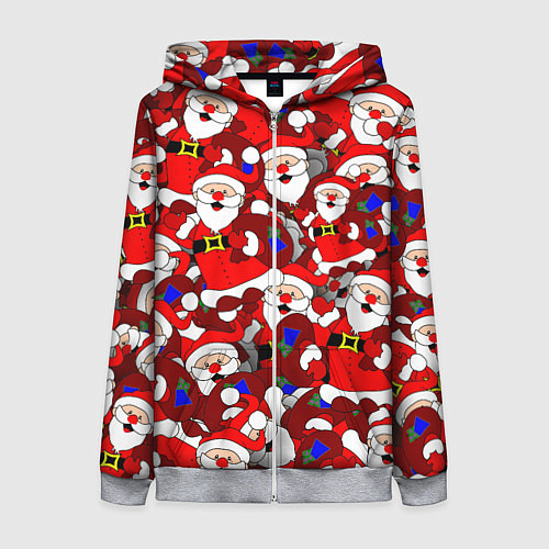 Женская толстовка на молнии Новогодний паттерн с дедами морозами / 3D-Меланж – фото 1