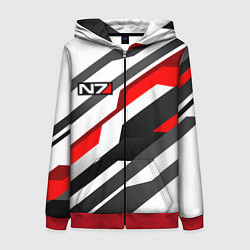 Толстовка на молнии женская Mass effect - white uniform n7, цвет: 3D-красный