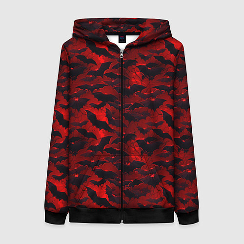 Женская толстовка на молнии Летучие мыши в красную ночь / 3D-Черный – фото 1