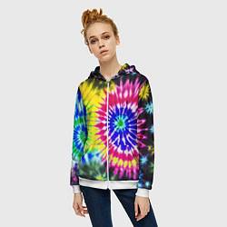 Толстовка на молнии женская Colorful floral composition - tie-dye, цвет: 3D-белый — фото 2