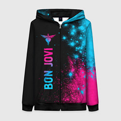 Толстовка на молнии женская Bon Jovi - neon gradient: по-вертикали, цвет: 3D-черный