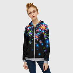 Толстовка на молнии женская Неоновые снежинки - Новый год, цвет: 3D-меланж — фото 2