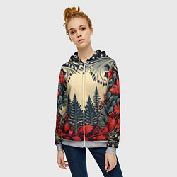 Толстовка на молнии женская Новогодний лес, цвет: 3D-меланж — фото 2