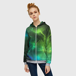 Толстовка на молнии женская Бескрайний космос зелёный, цвет: 3D-меланж — фото 2