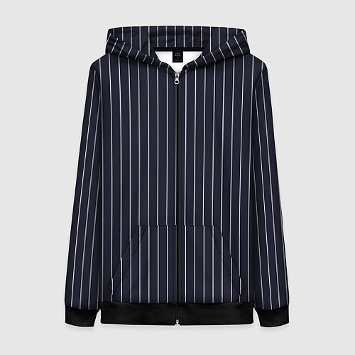 Женская толстовка на молнии Строгий тёмно-синий в полоску / 3D-Черный – фото 1