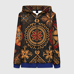 Женская толстовка на молнии Орнамент в славянском стиле на тёмном фоне