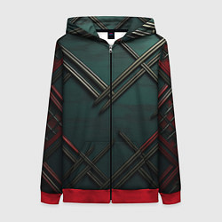 Толстовка на молнии женская Диагональный узор в шотландском стиле, цвет: 3D-красный
