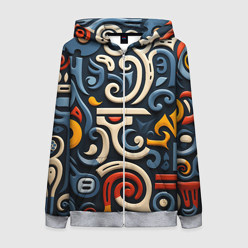 Женская толстовка на молнии Абстрактный цветной паттерн в славянском стиле / 3D-Меланж – фото 1