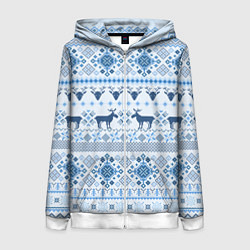 Толстовка на молнии женская Blue sweater with reindeer, цвет: 3D-белый