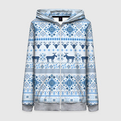 Женская толстовка на молнии Blue sweater with reindeer