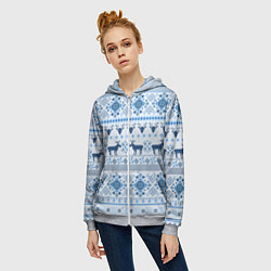 Толстовка на молнии женская Blue sweater with reindeer, цвет: 3D-меланж — фото 2