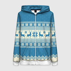 Толстовка на молнии женская Sweater with deer on a blue background, цвет: 3D-белый