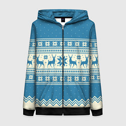 Толстовка на молнии женская Sweater with deer on a blue background, цвет: 3D-черный