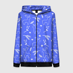 Женская толстовка на молнии Синий рождественский принт с оленями