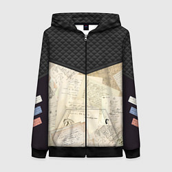 Толстовка на молнии женская Черновики Пушкина, цвет: 3D-черный