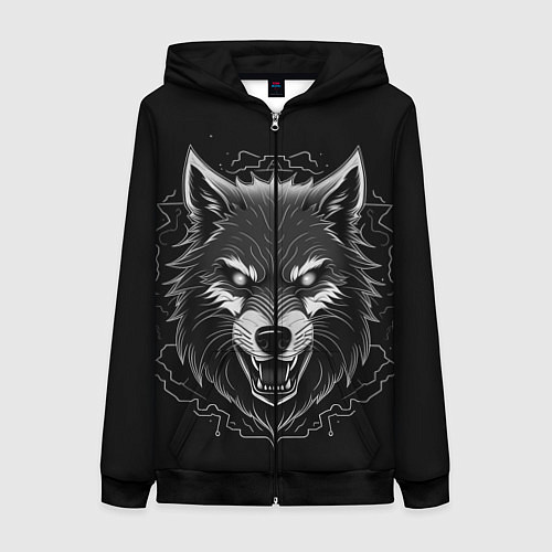 Женская толстовка на молнии Серый хищник / 3D-Черный – фото 1