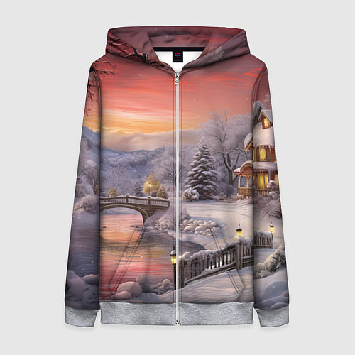 Женская толстовка на молнии Морозная сказка праздника / 3D-Меланж – фото 1