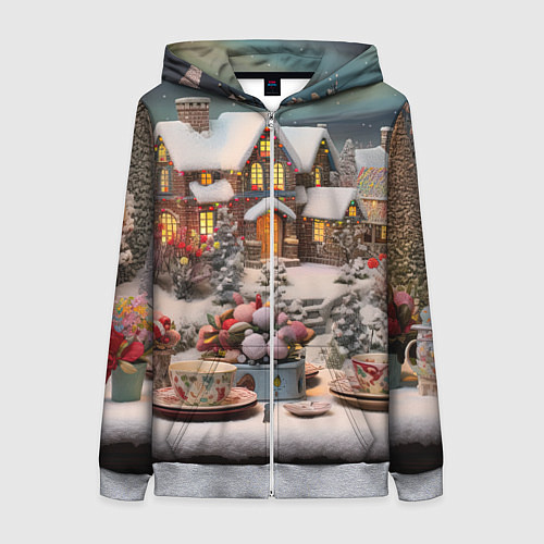 Женская толстовка на молнии Объемные новогодние домики / 3D-Меланж – фото 1