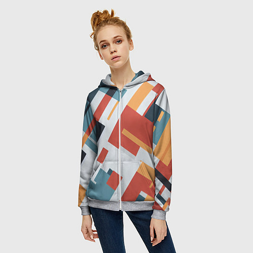 Женская толстовка на молнии Геометрический узор - нейросеть / 3D-Меланж – фото 3
