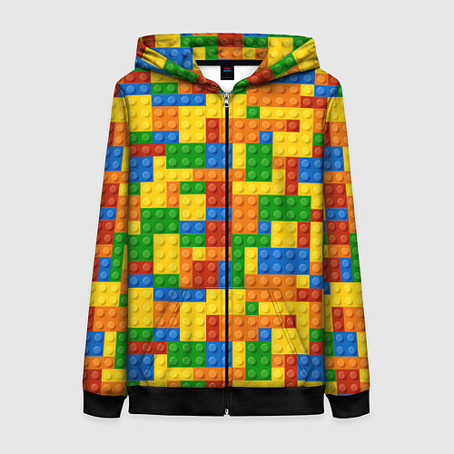 Женская толстовка на молнии Лего - разноцветная стена / 3D-Черный – фото 1